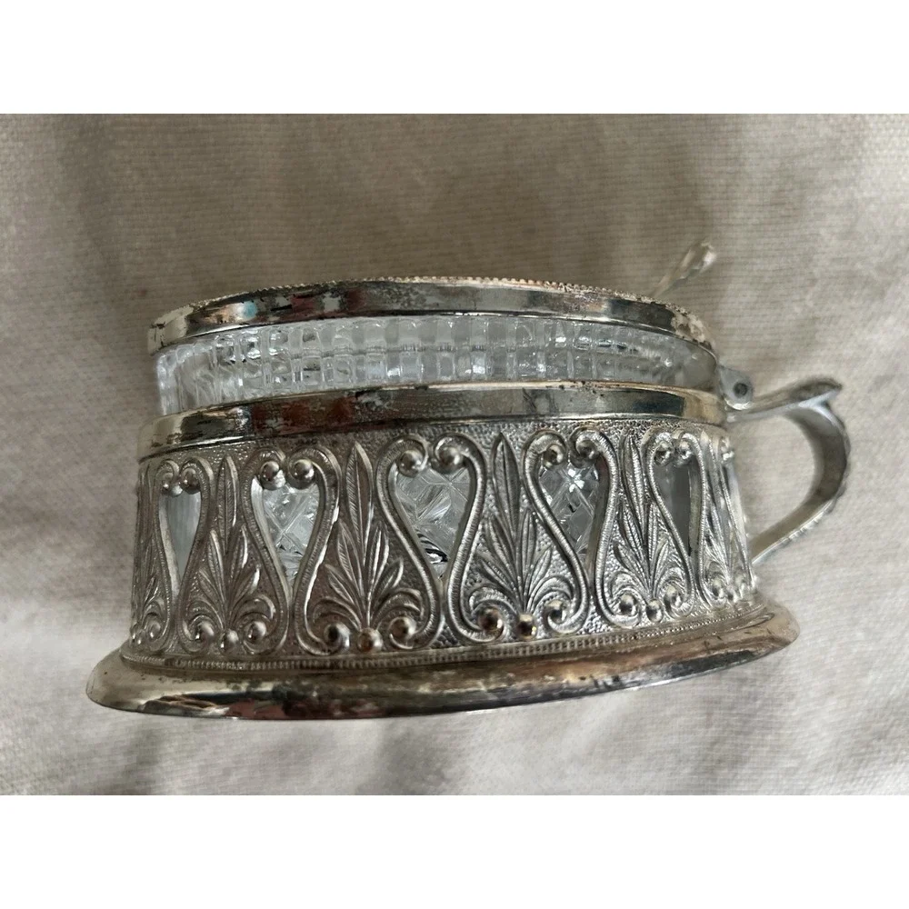 Vintage Italian Crystal Sugar Bowl Silver Plate‎ Hearts Made in Italy Candy Dish